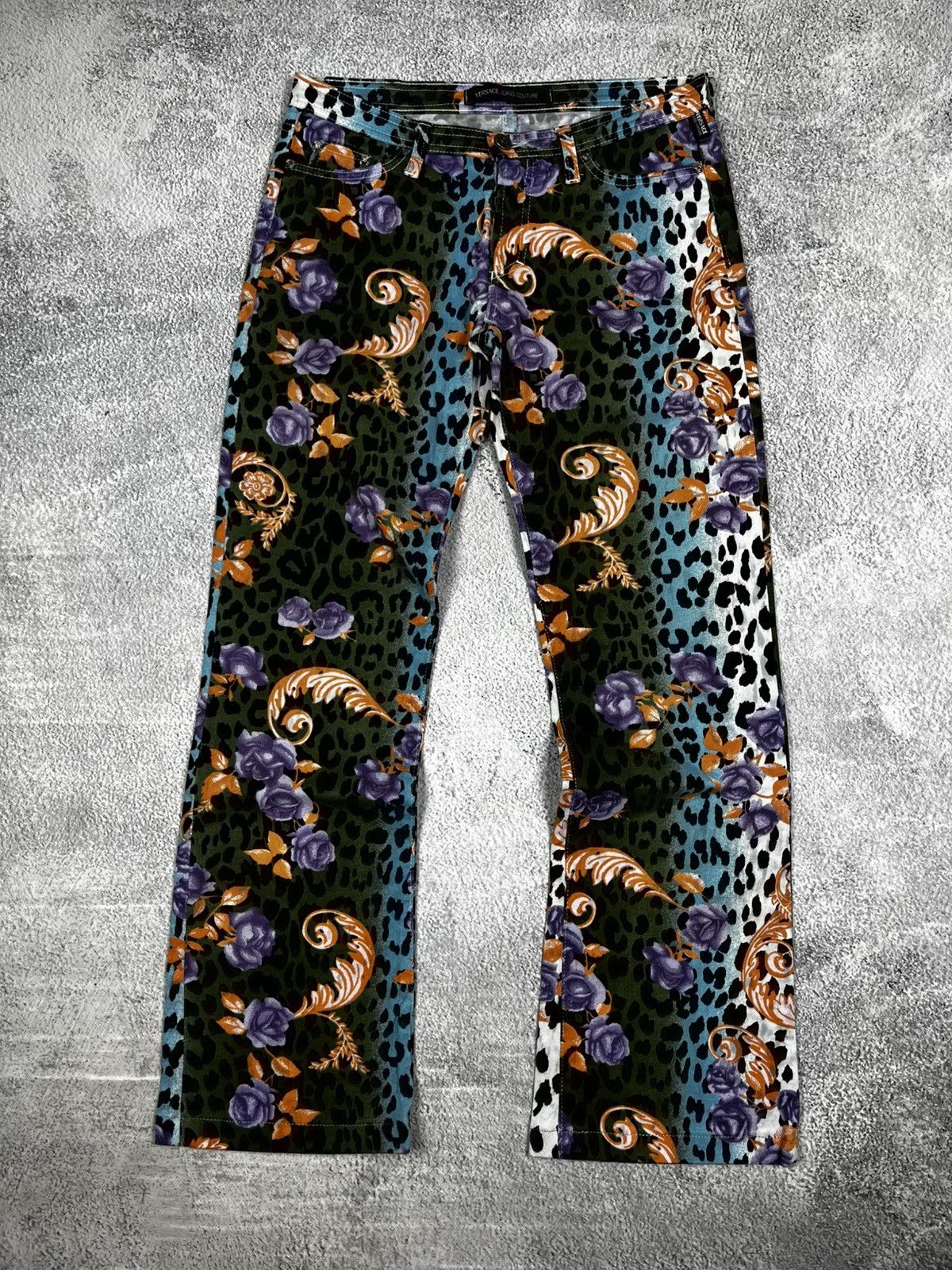 Versace Jeans Couture Gianni Versace Bold Multi-Color Leopard with Floral Print Size 28" / US 6 / IT 42 - 2 Thumbnail