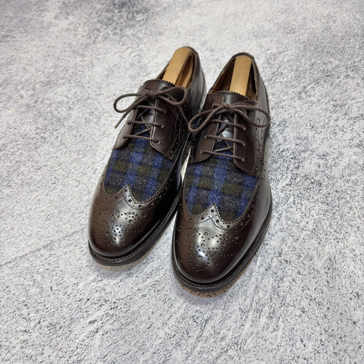 Abraham Moon & Sons × Handmade × Tommy Hilfiger Tommy Hilfiger&Abraham Moon Astor 1A Leather Tweed Brogues Size US 9 / EU 42 - 2 Thumbnail