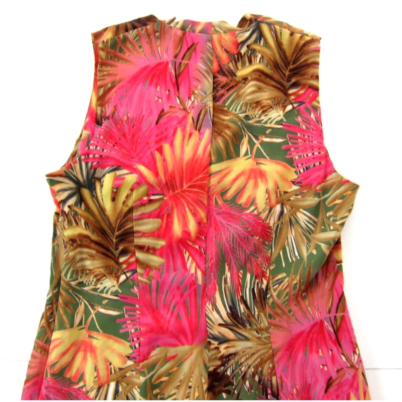 Vintage CDC Petites Pink Floral High V-Neck Sleeveless Sheath Dress 10 - Vintage Women’s Midi Kaftan/Pencil/Shift/Job Occasion Dress Size L / US 10 / IT 46 - 5 Thumbnail