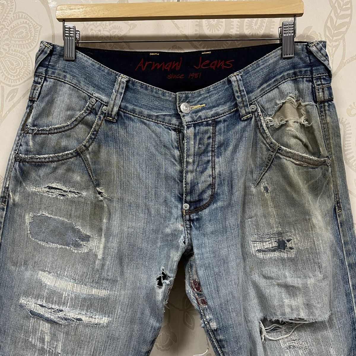 Armani × If Six Was Nine Ripped Distressed Armani Jeans Faded Blue Size US 33 - 23 Thumbnail