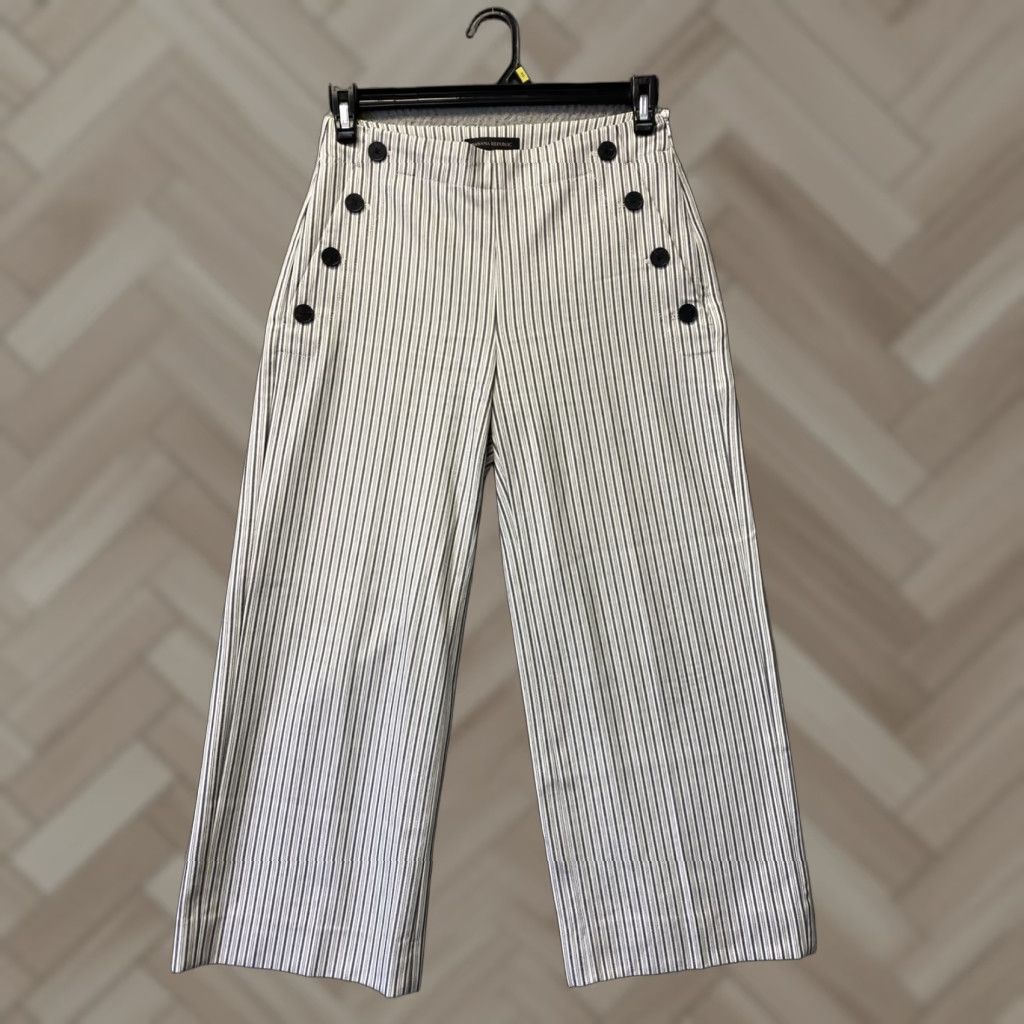 Banana Republic Banana Republic Pants Women Size 4 White Wide-Leg Ankle 26 Inseam Casual Flat Front Button Pull On Reg Womens Size 27" / US 4 / IT 40 - 1 Thumbnail