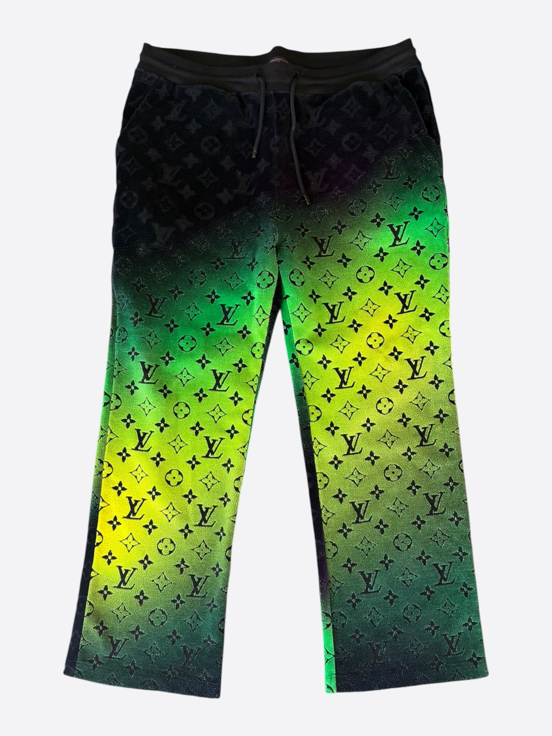 Louis Vuitton Green, Black & Yellow Gradient Monogram Velvet Pants Size US 38 / EU 54 - 1 Thumbnail