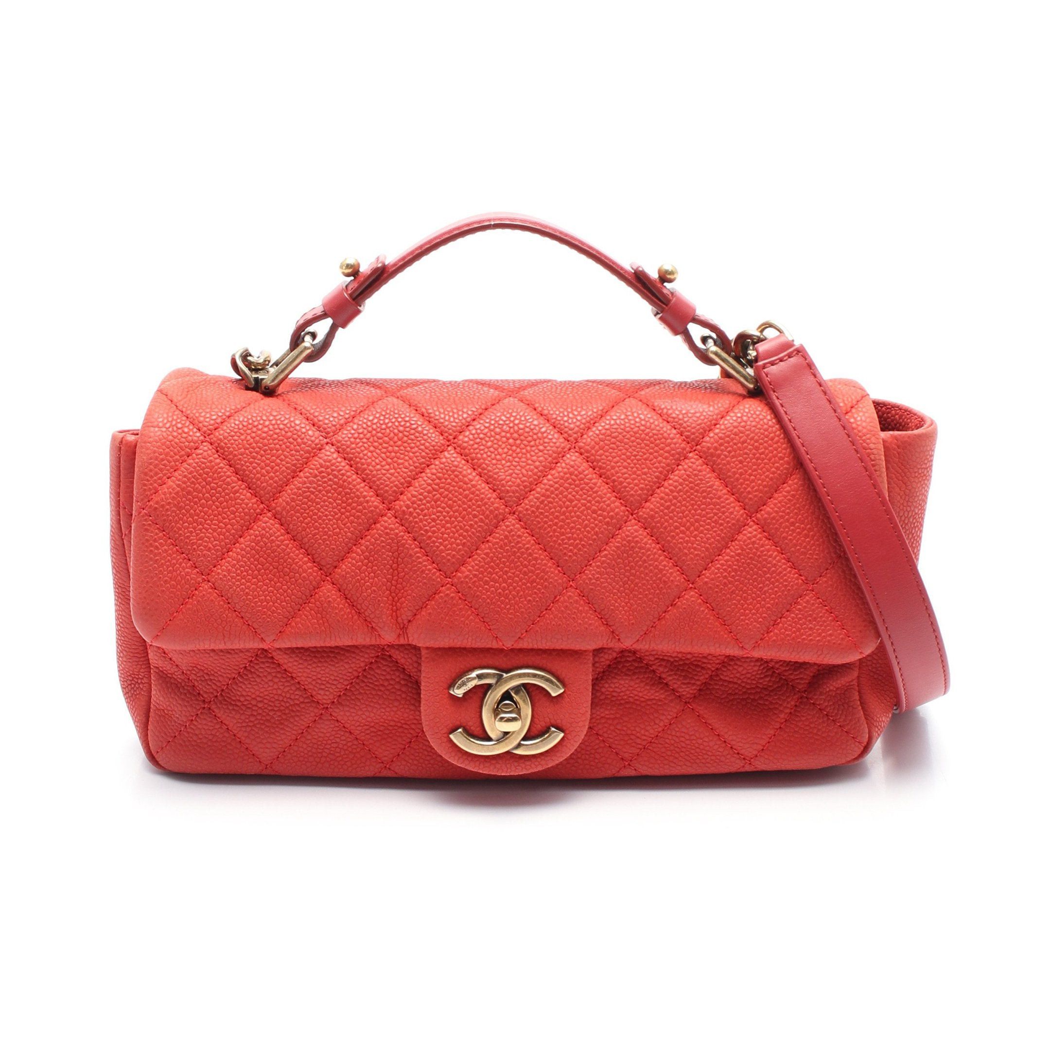 Chanel Matelasse Chain Shoulder Bag Caviar Skin Red Gold Hardware