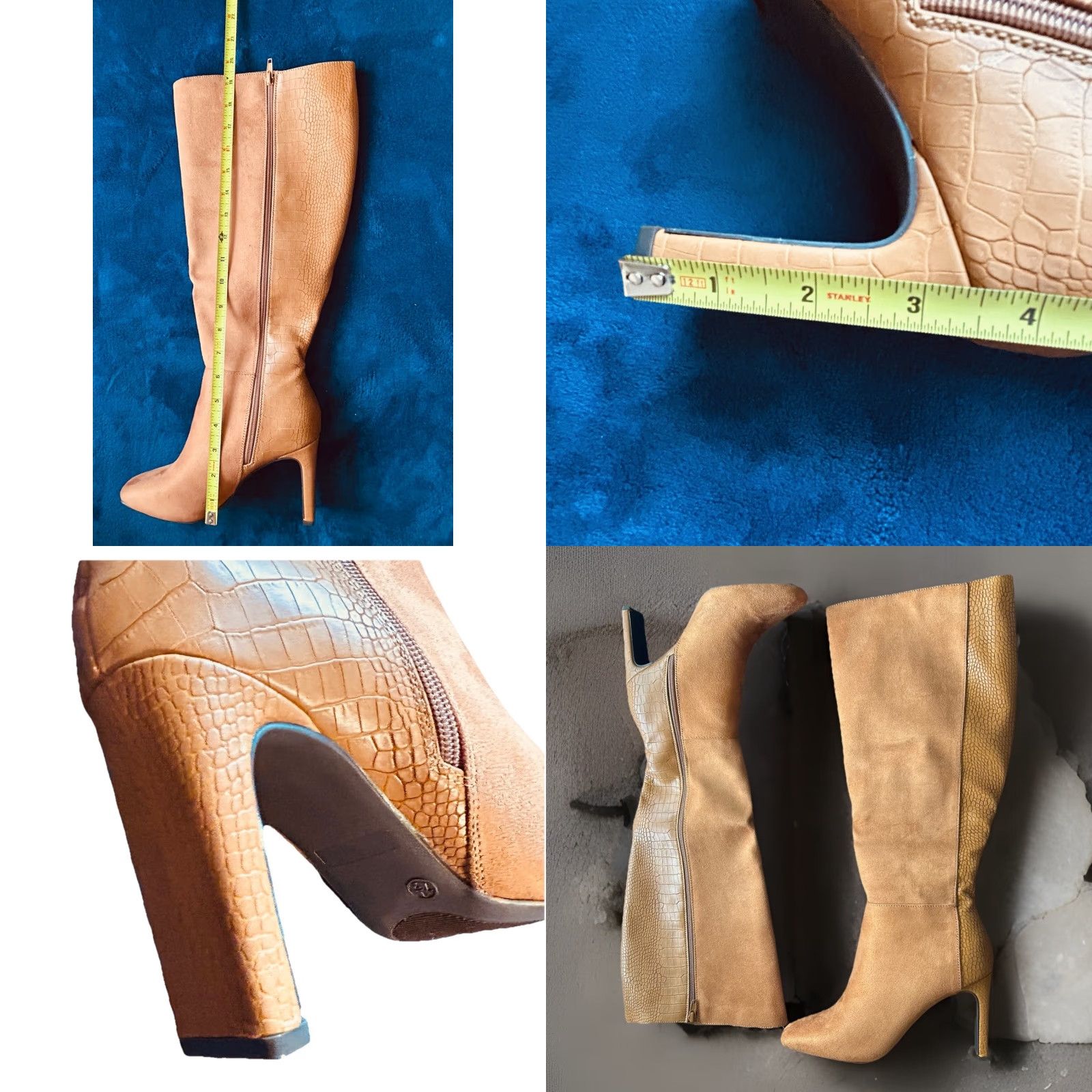 Vintage VINTAGE? No — Knee High Boots Women 7.5 Brown Faux Snake Skin Sued Side Zipper High Heel Block Western Amazon Boots Size US 8 / IT 38 - 11 Thumbnail