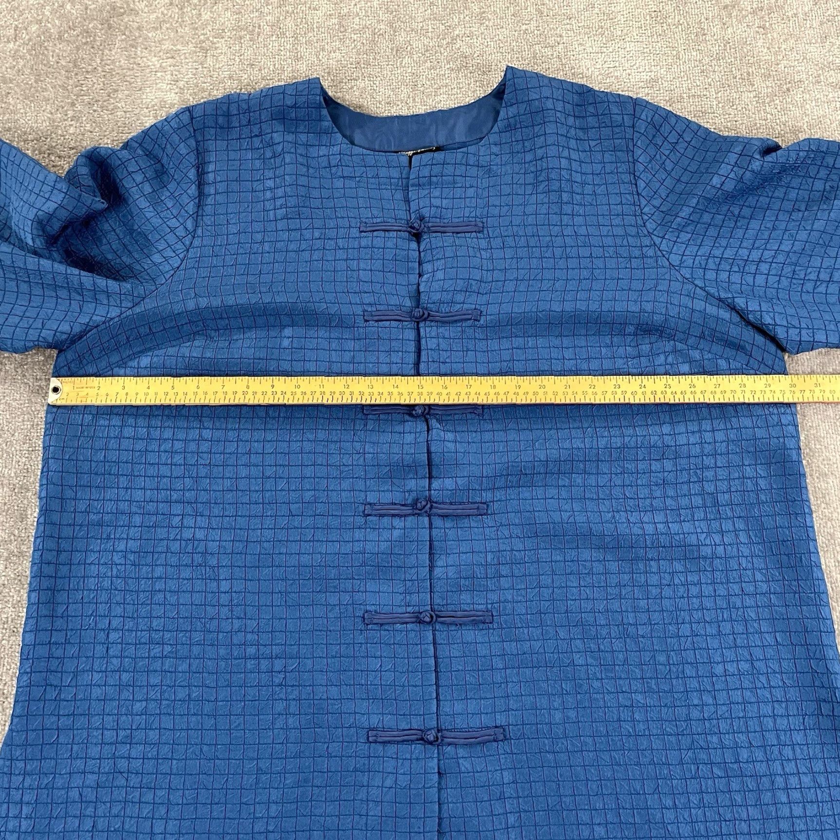 Vintage MAGGIE BARNES Shirt Womens 4X 30/32 Blue Crinkle Grid Asian Art to Wear Jacket Shirt Size XXL / US 16-18 / IT 52-54 - 4 Thumbnail