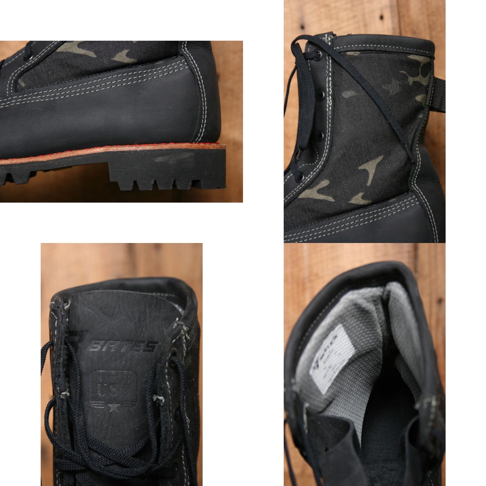 Vintage BATES Bomber Black Leather Canvas 8" Work Boots Men's Sz. 10M Vibram Sole Camouflage Style Combat Shoe Shirt? Size US 10 / EU 43 - 8 Thumbnail