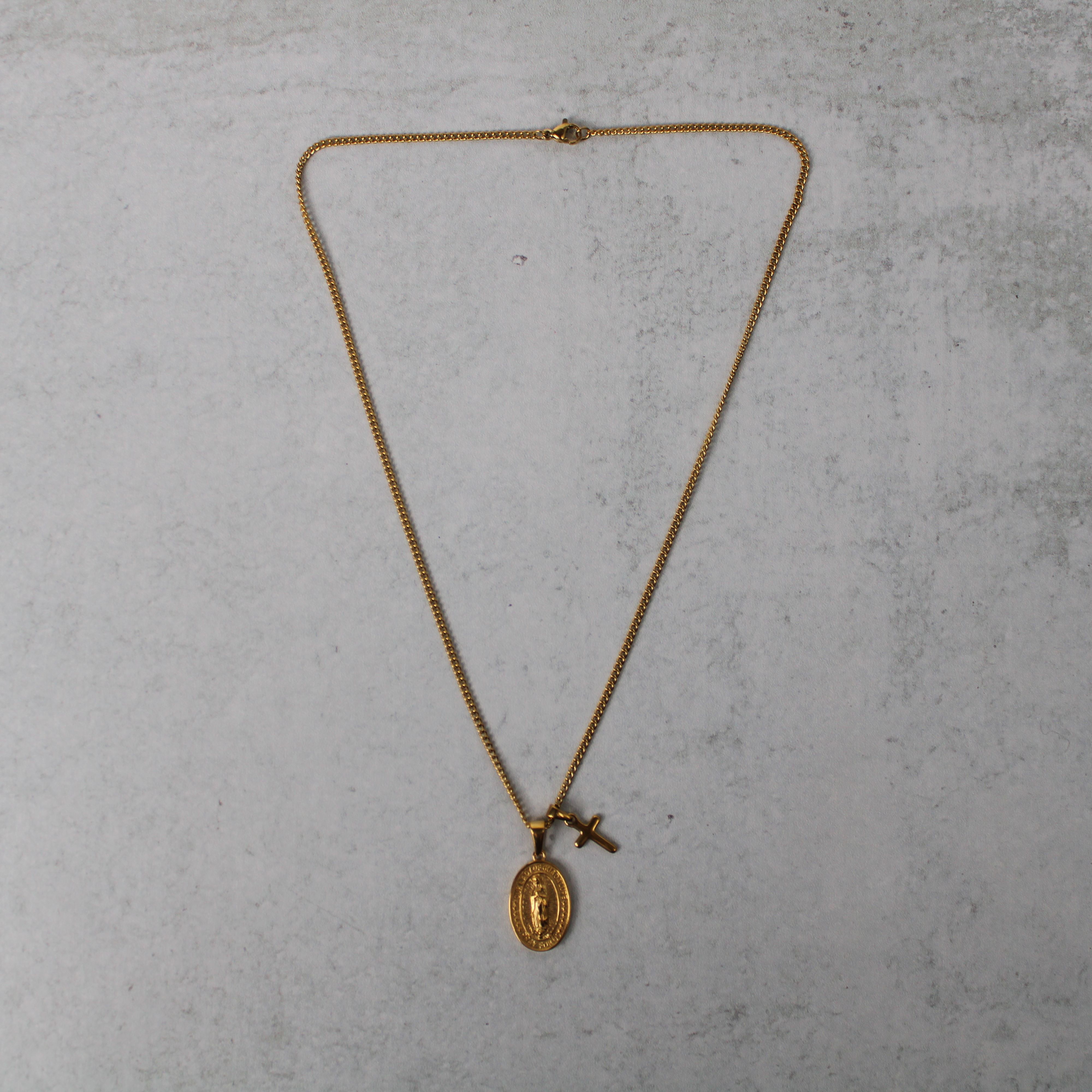 Jewelry Gold Lady of Guadalupe and Mini Cross Pendant Necklace Set Size ONE SIZE - 5 Thumbnail