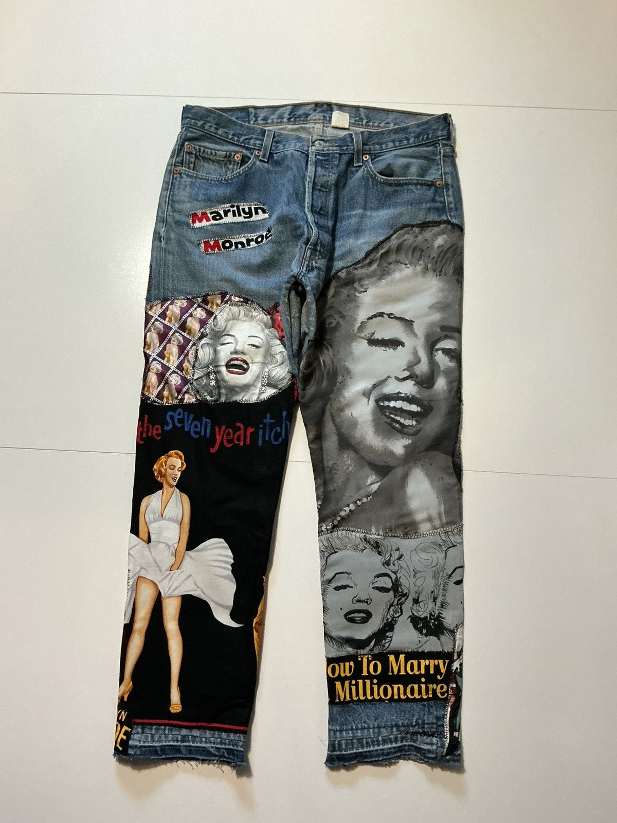 Levi's Levis Marilyn Monroe Patchwork OOAK 1Of1 Rework Denim Jeans Size US 36 / EU 52 - 1 Thumbnail