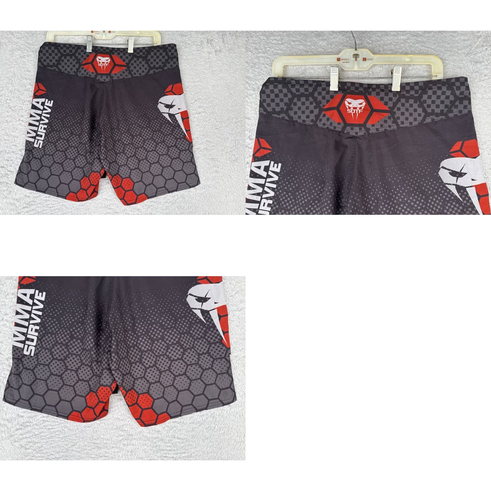 Vintage SOTF Shorts Mens Small Gray Black Red MMA Survive Workout Gym Polyester 32x9 Size US 29 - 9 Thumbnail