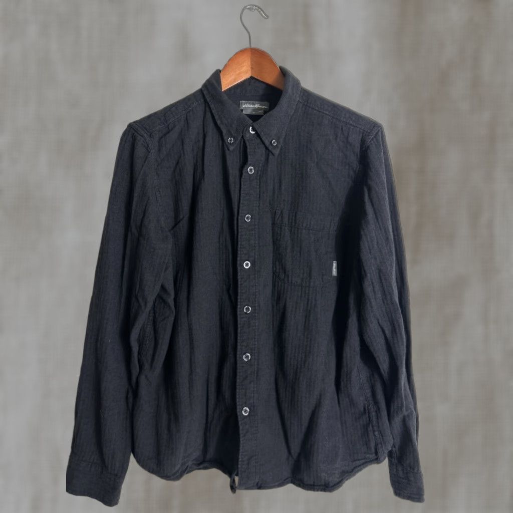 Eddie Bauer VINTAGE Eddie Bauer Mens Large Long Sleeve Button-Down Shirt Charcoal Houndstooth Cotton Size US L / EU 52-54 / 3 - 1 Thumbnail