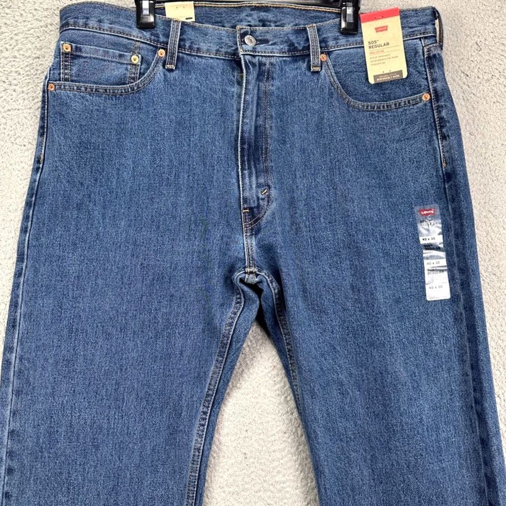 Levi's Levis 505 Jeans Mens 40X30 Blue Denim Regular Straight Leg 5 Pocket Cotton Button NWT Size US 40 / EU 56 - 3 Thumbnail