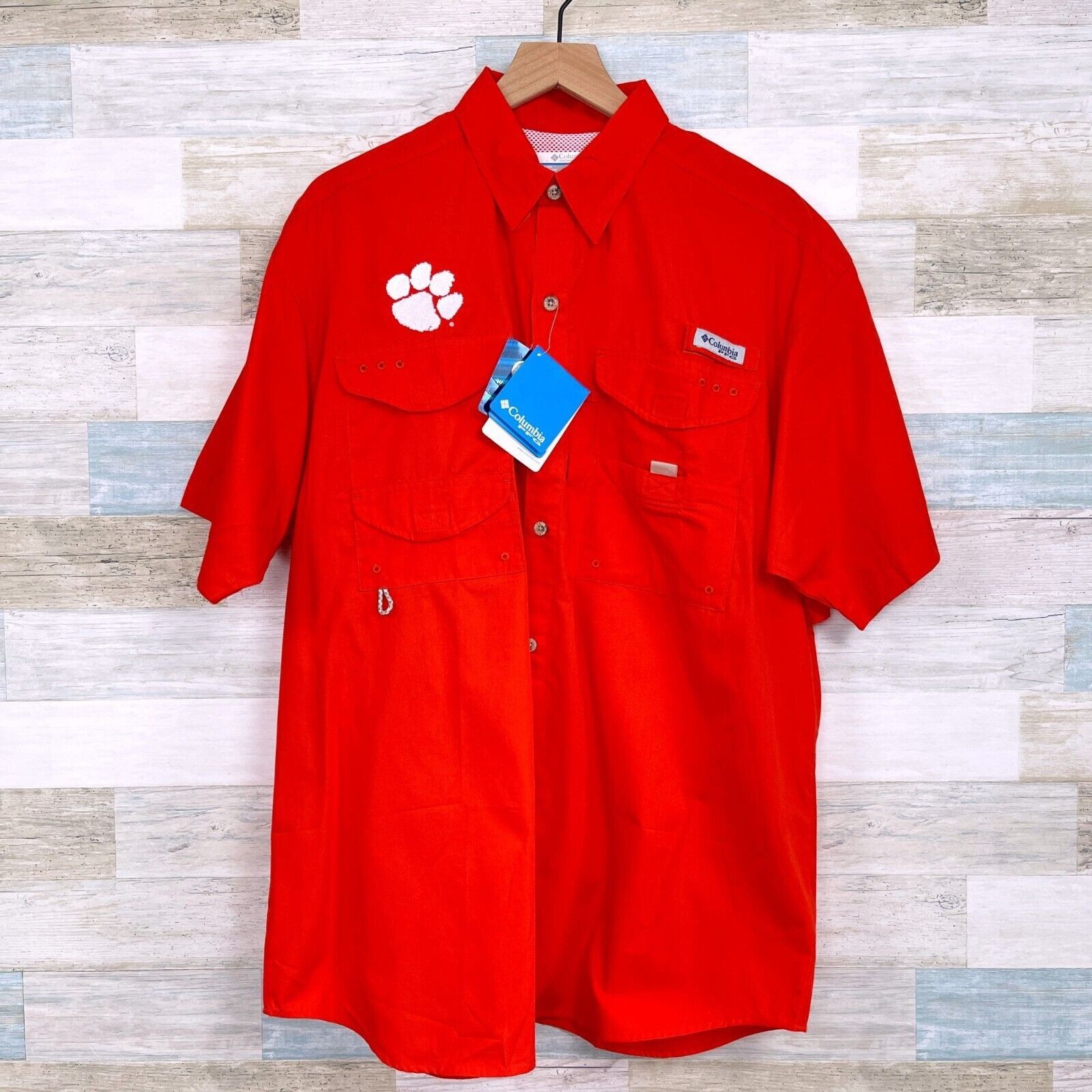 Clemson Tigers Columbia PFG Bonehead Shirt Orange Mens M