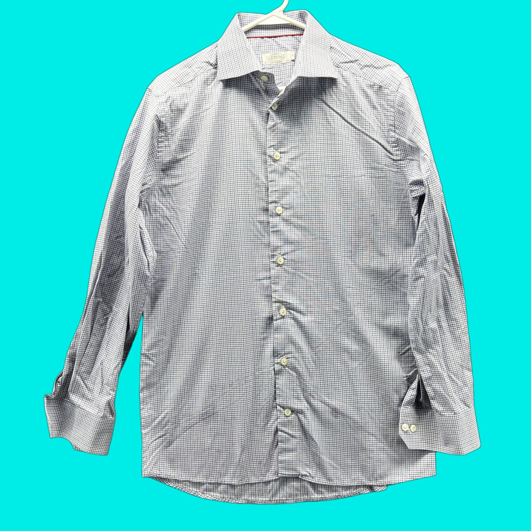 Eton Eton Dress Shirt Mens Medium Blue Check Slim Fit Long Sleeve Button Front Shirt Size 40R - 1 Thumbnail