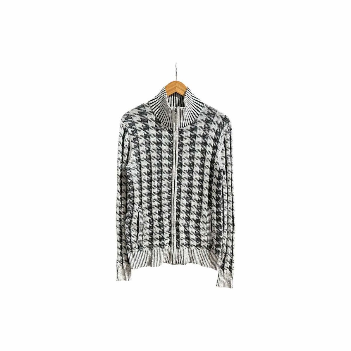 If Six Was Nine × Japanese Brand × Le Grande Bleu (L.G.B.) 🔥Sick Y2K Fuga Ribbed Knit Jacket Zip Houndstooth Jacquard Size US M / EU 48-50 / 2 - 5 Thumbnail