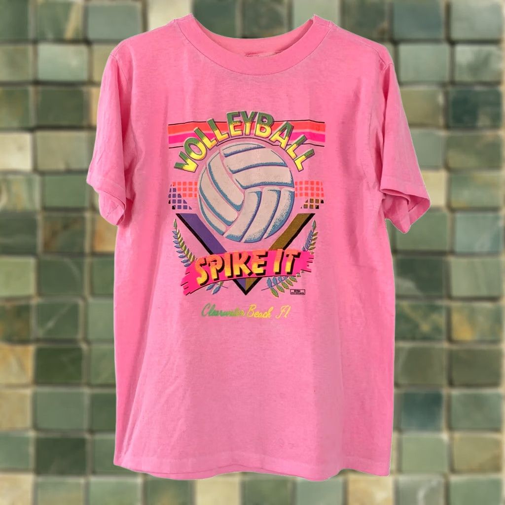 Pinko VINTAGE Schooner Bay Baseball/Volleyball Tee Shirt - Pink Graphic Print - Large - Unisex Adults Size US L / EU 52-54 / 3 - 1 Thumbnail