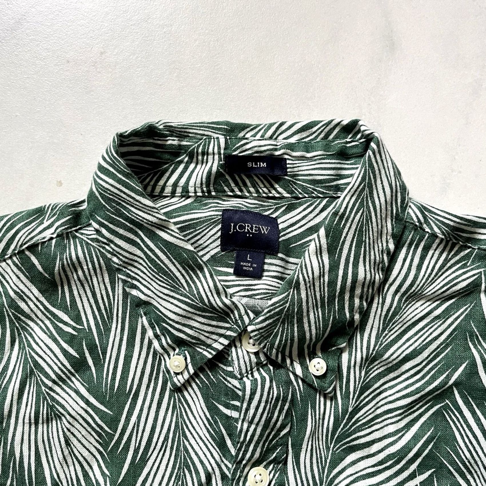 J.Crew J.CREW Linen Shirt Green White Mens Button-Up Slim Fit Short Sleeve Casual Pocket Labeled Large Size US L / EU 52-54 / 3 - 2 Thumbnail