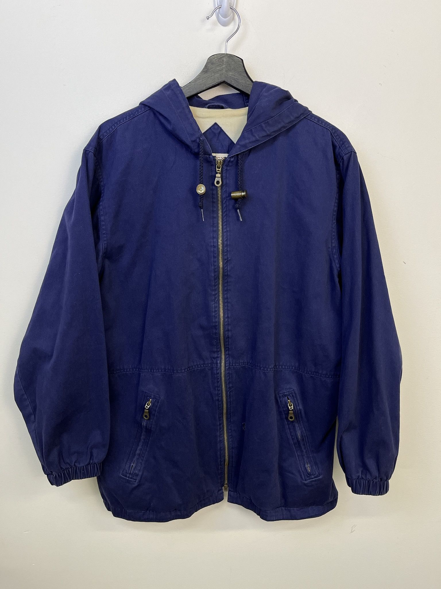 Vintage Jacket 1990s St johns Bay Navy Full Zip Waist Cinch Hooded