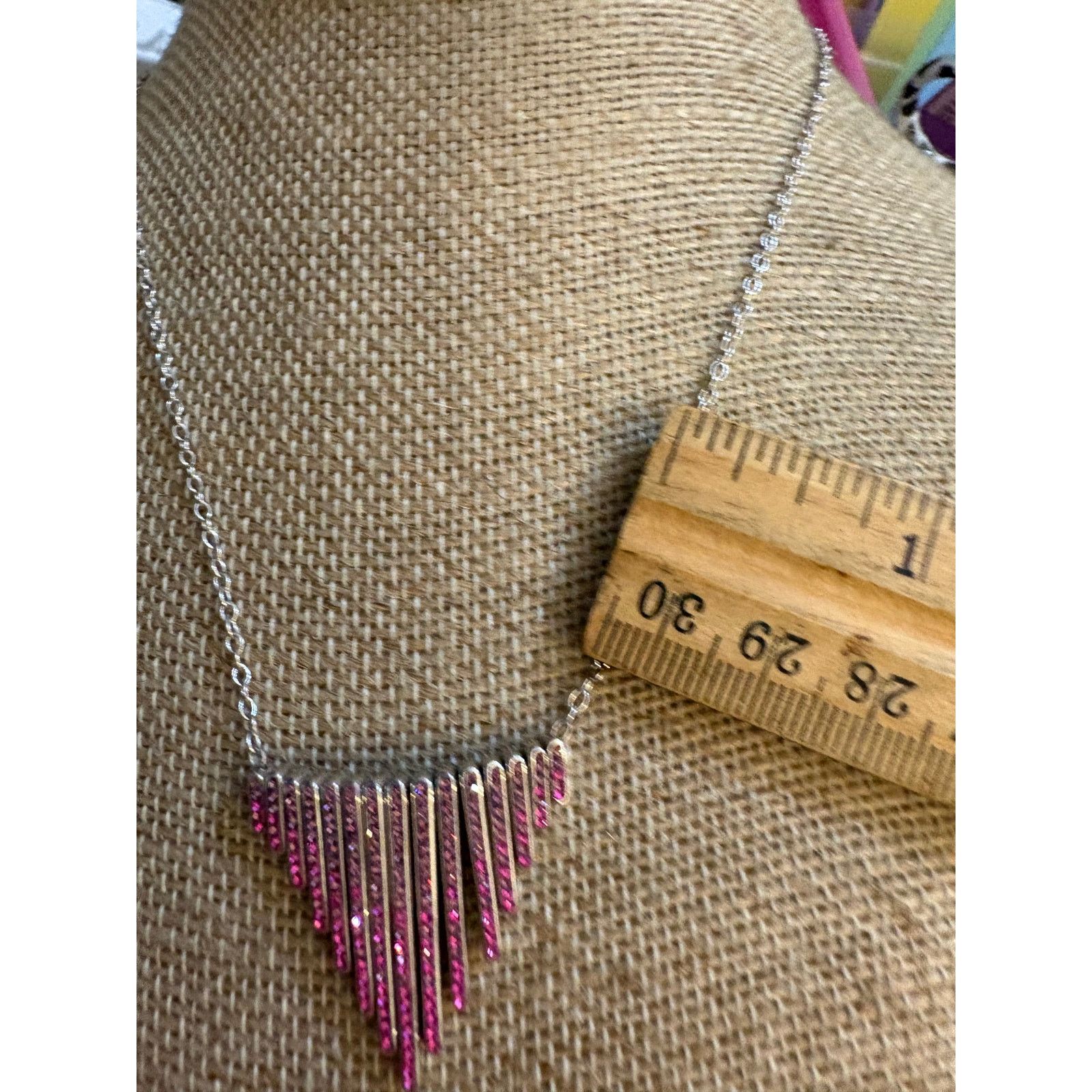 Other Vintage Swarovski Crystal Fringe Necklace Silver Tone Pink Size ONE SIZE - 4 Thumbnail