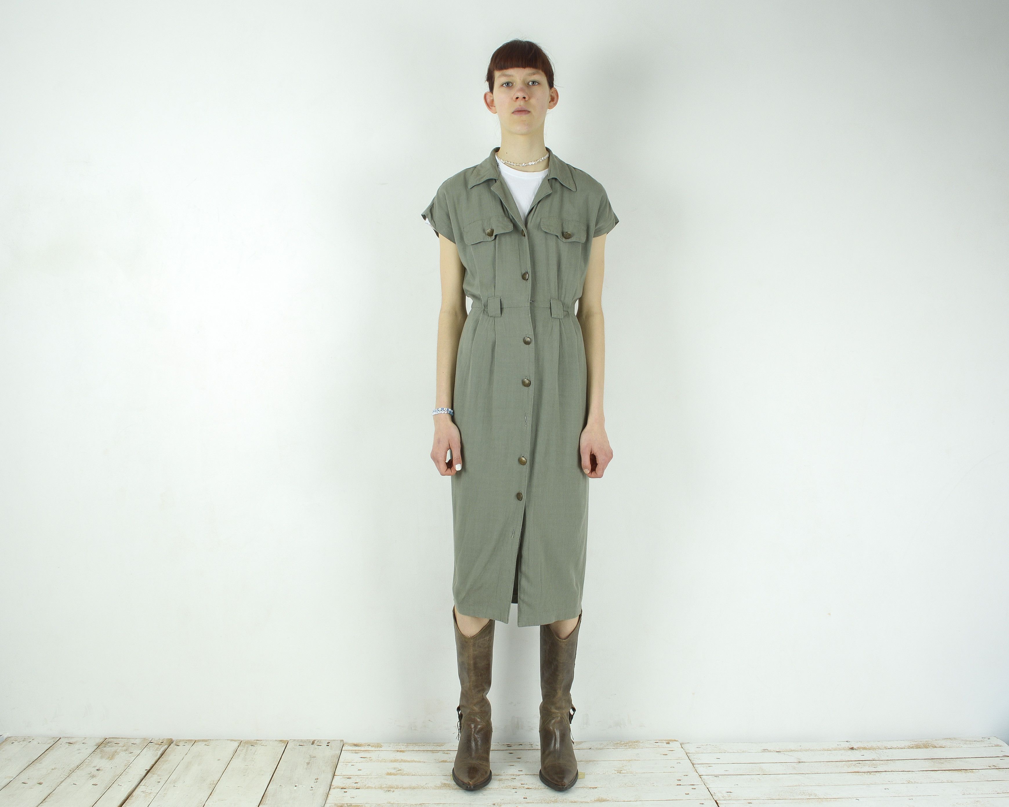 Other × Vintage HEARTS Midi Button Up Shirt Dress Short Sleeve Collared Size XS / US 0-2 / IT 36-38 - 1 Thumbnail