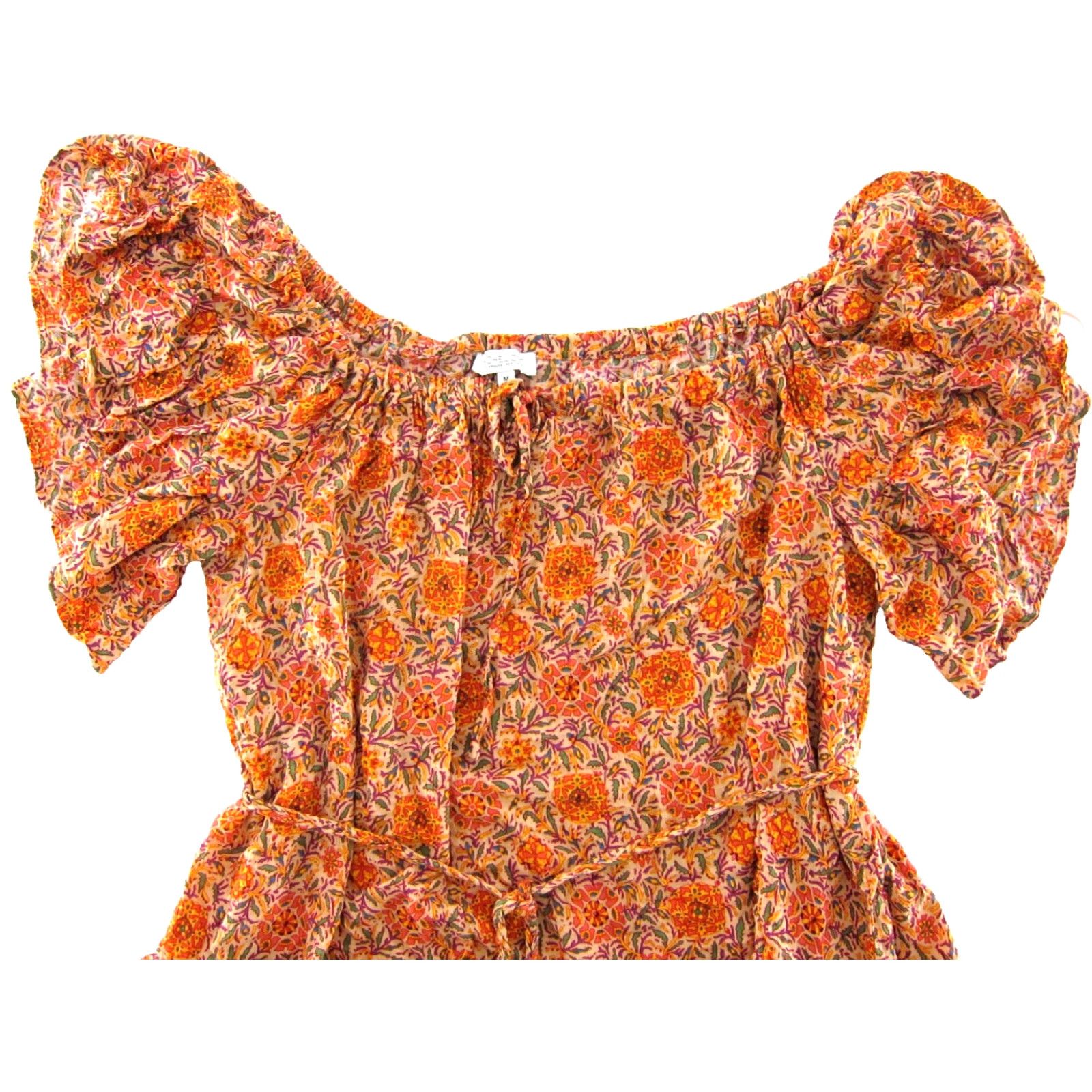 Rachel Zoe Rachel Zoe 100% Rayon Off Shoulder Smock Sun Dress Medium Orange Floral Women's Shirt? Size M / US 6-8 / IT 42-44 - 4 Thumbnail