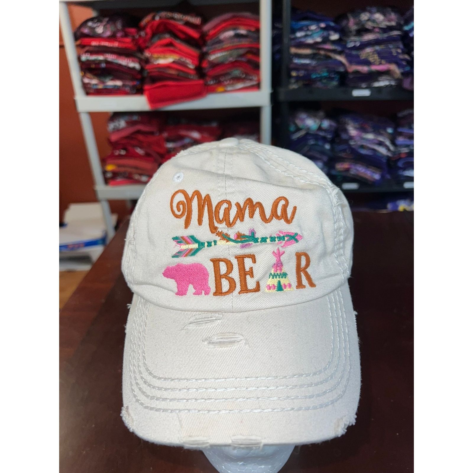 Vintage Mama Bear Hat Kbethos Vintage White Cream Cap Headwear OS Size ONE SIZE - 2 Thumbnail
