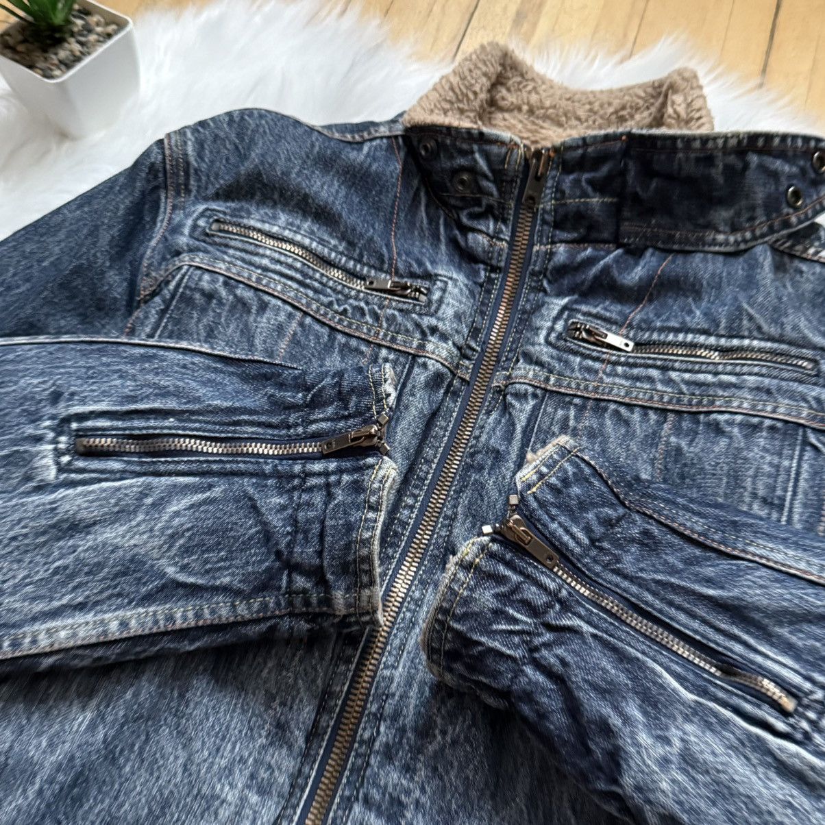 Diesel 📌 Vintage Y2K Diesel Fur Sherpa Denim Jacket Zip Up 00s Size L / US 10 / IT 46 - 8 Thumbnail