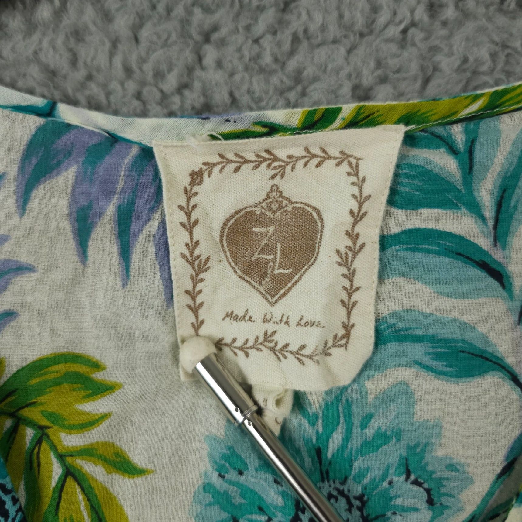 Anthropologie Z&L Cover Up Womens OS Blue Green Leaf Print Pullover Kaftan Swim Anthropologie Size ONE SIZE - 3 Thumbnail