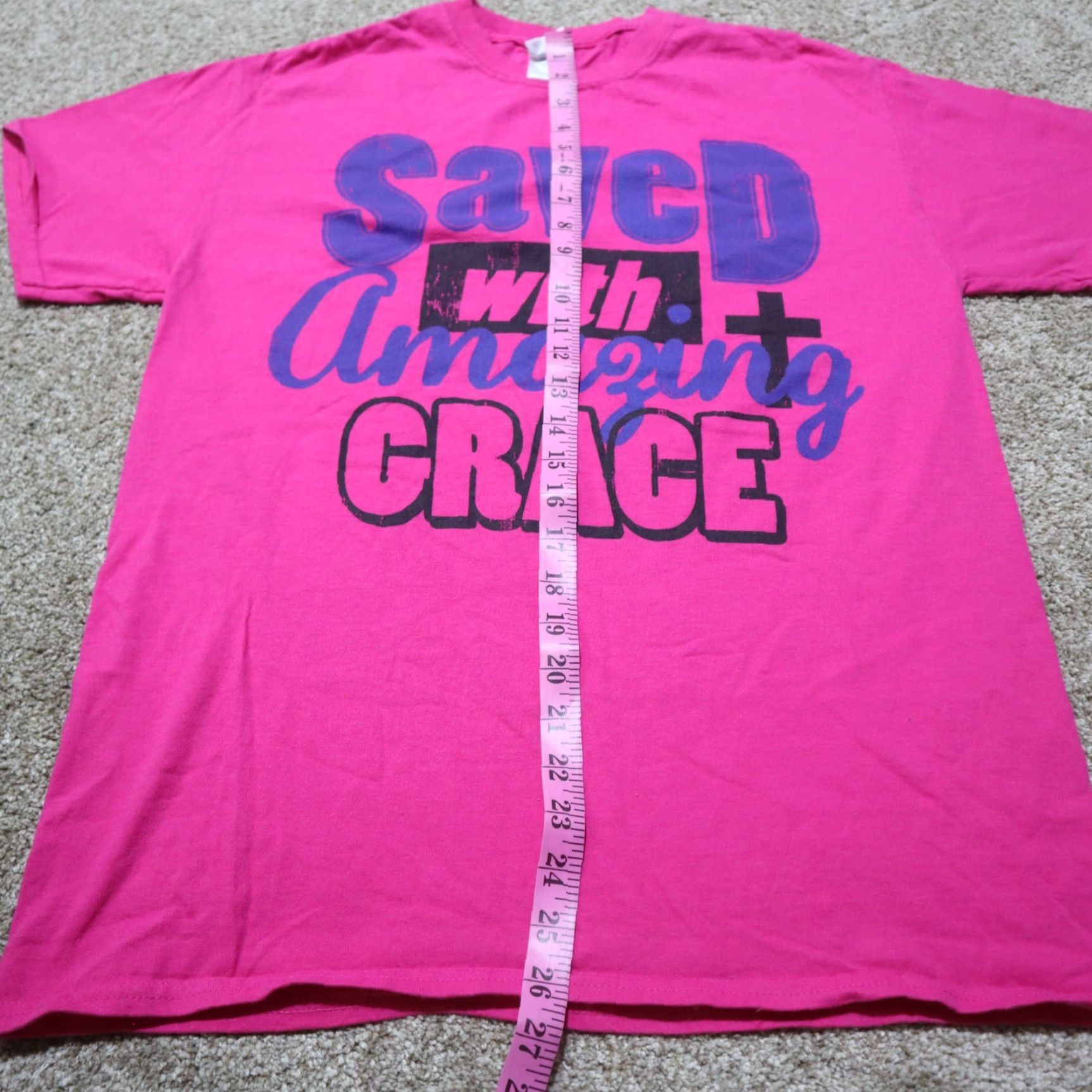 Fruit Of The Loom Saved with Amazing Grace Faith Tee T-Shirt Adult Medium Pink Nike? Wait No. Size US M / EU 48-50 / 2 - 6 Thumbnail