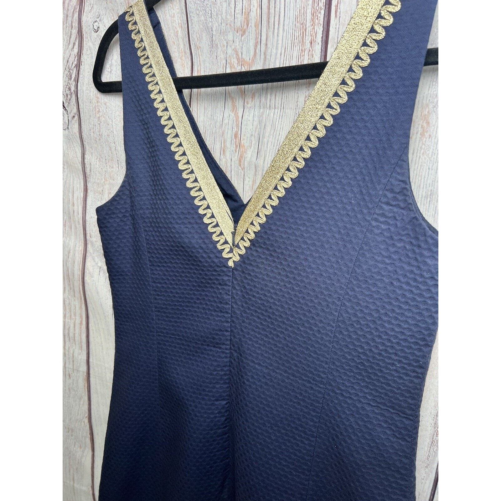 Lilly Pulitzer Junie Navy Gold Pique Party Cocktail Dress 2