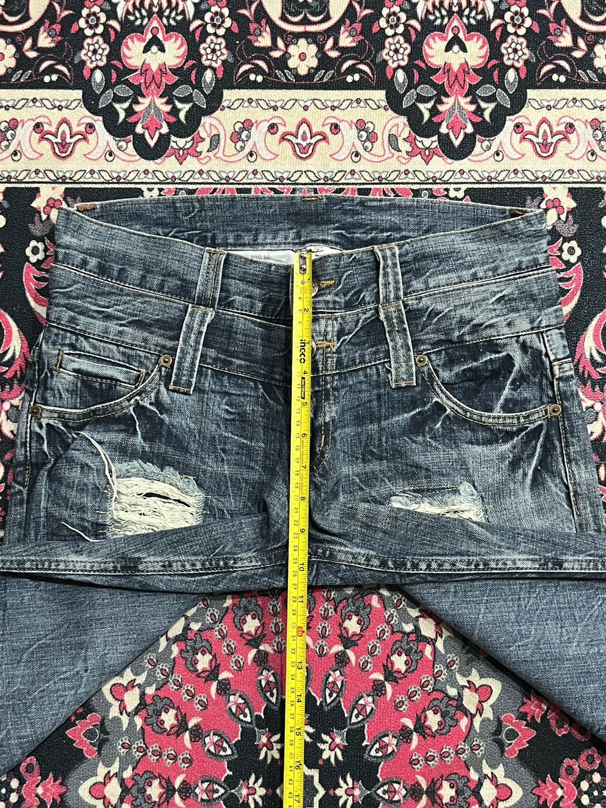 Hysteric Glamour Japanese Brand Daily News Double Waist Distressed Blue Jeans Size US 33 - 11 Thumbnail