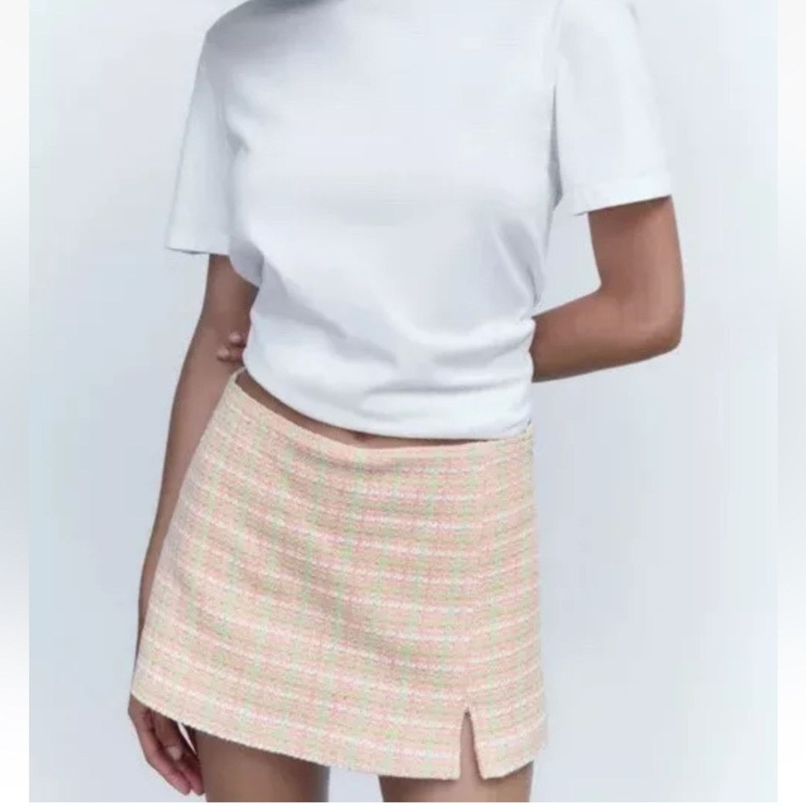 Zara Zara Pink Gingham Tweed Mini Skort Pink Size S Size 28" / US 6 / IT 42 - 2 Thumbnail