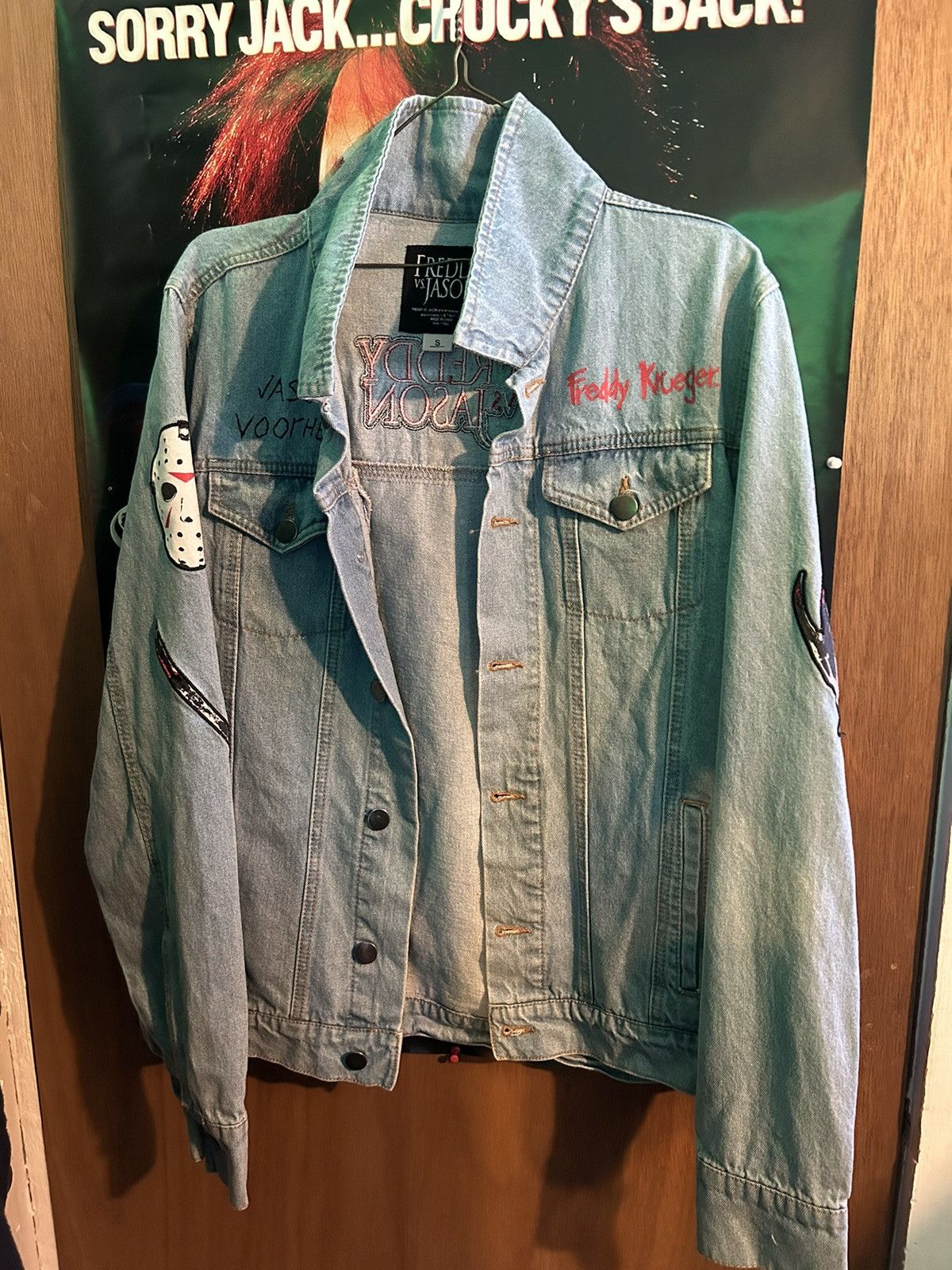 Hand painted machine sewn Freddie deals vs. Jason mens Large tie dye jacket .