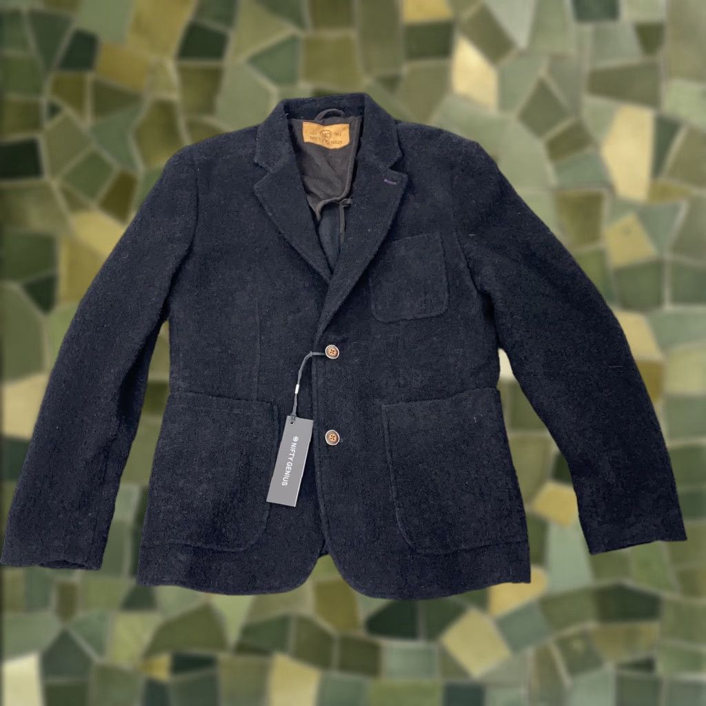 Vintage Nifty Genius Blazer Mens Medium Black Wool Blend Sport Coat Elbow Patches Jacket Size 40R - 1 Thumbnail