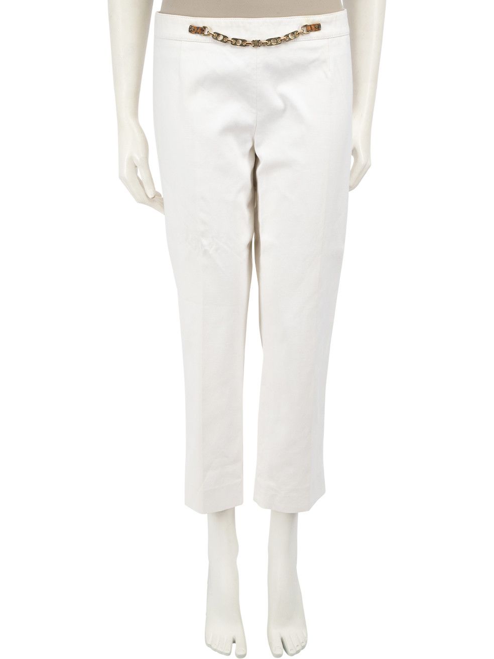 Celine White Chain Detail Cropped Trousers Size 28" / US 6 / IT 42 - 1 Thumbnail