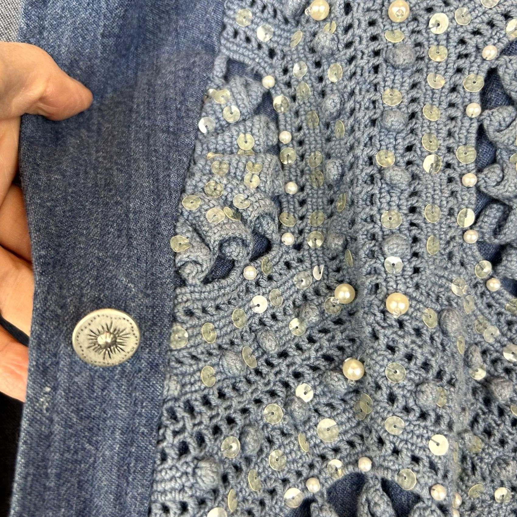 Vintage VINTAGE LIM'S Denim Shirt Button-Up Womens L Embroidered Cats Cottagecore Size L / US 10 / IT 46 - 6 Thumbnail