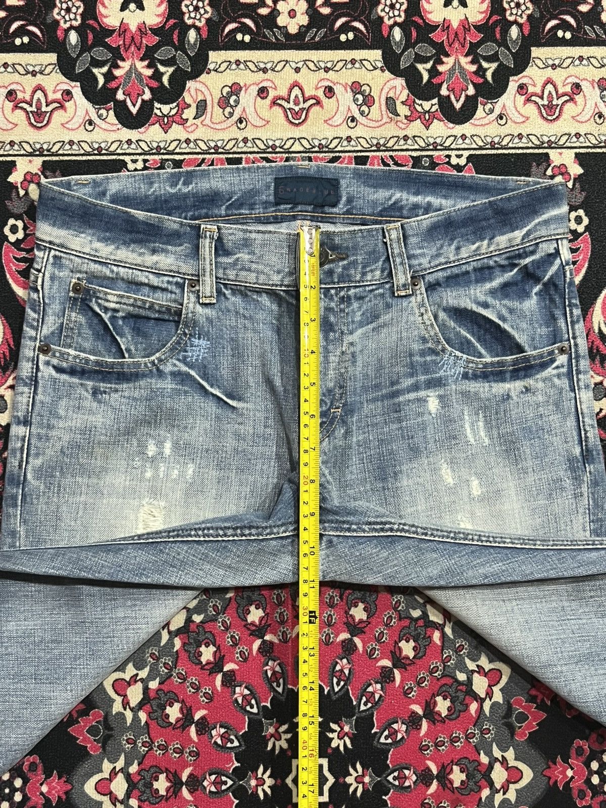 Le Grande Bleu (L.G.B.) ⚡️Distressed⚡️Vintage Garage Blue Fringe Whisker Blue Jeans Size US 33 - 12 Thumbnail