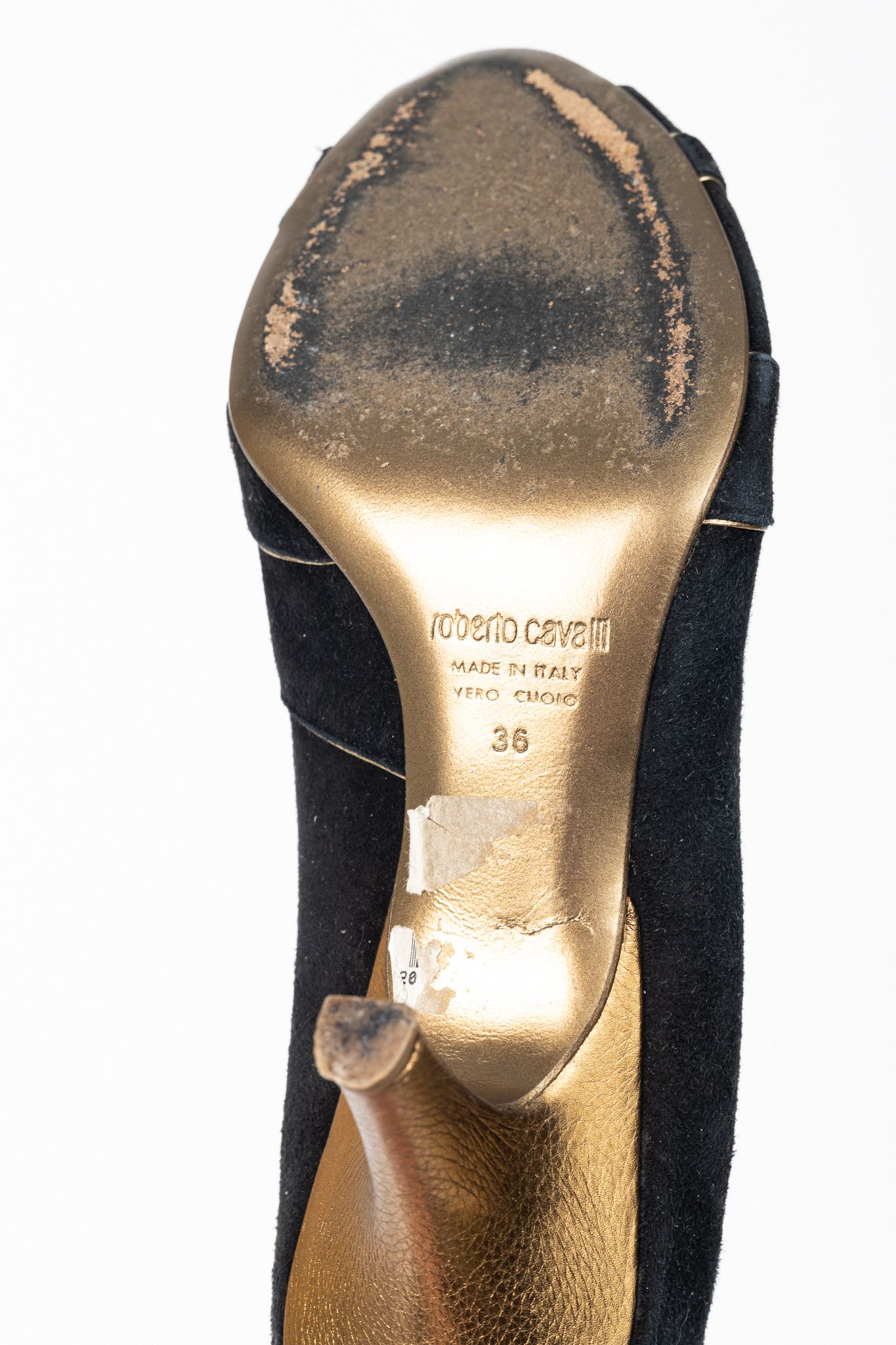 Roberto Cavalli Roberto Cavalli Black Suede Cutout Peep-Toe Heels Size US 5.5 / IT 35.5 - 5 Thumbnail