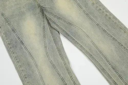 Yellow washed striped flare Jeans