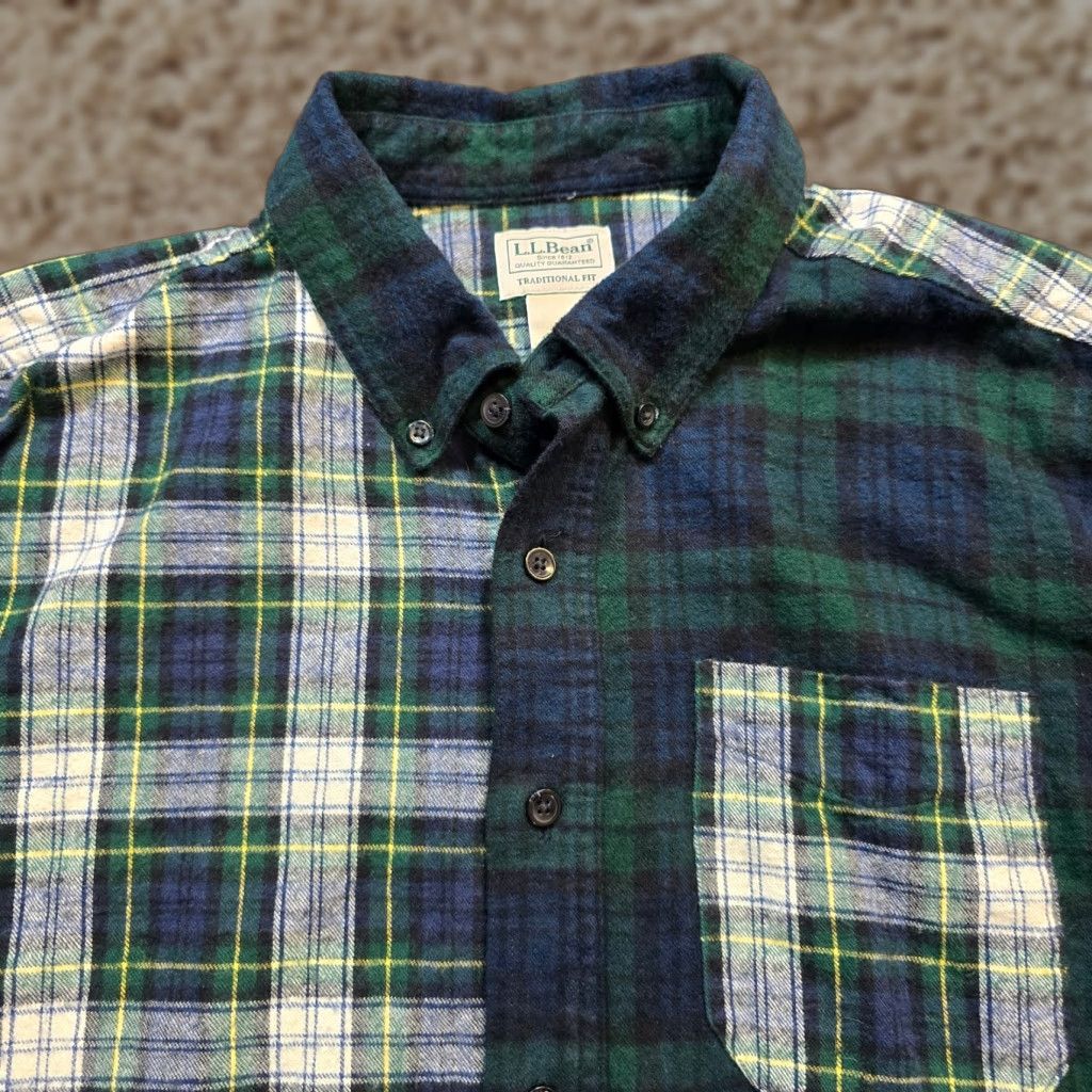 Vintage LL Bean Shirt Men Large Green Black Watch Plaid Patchwork Flannel Casual Outdoor Button-Up Long Sleeve Size US L / EU 52-54 / 3 - 1 Thumbnail