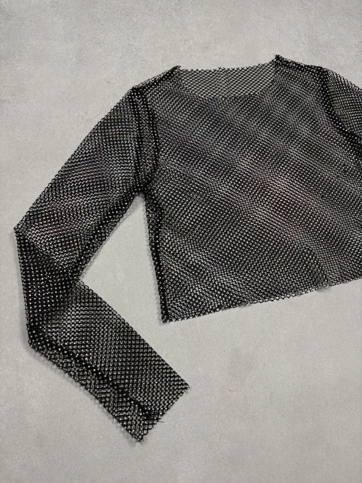 Vintage Rhinestone Fishnet Mesh Top Glitter Sheer Cyber Y2K 00s Rare Size M / US 6-8 / IT 42-44 - 3 Thumbnail