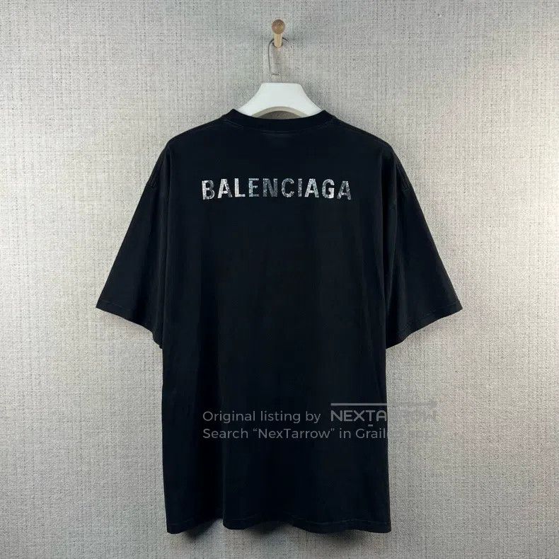 Balenciaga Balenciaga Logo Crystal-Studded Distressed Round Neck Shor Size US L / EU 52-54 / 3 - 3 Thumbnail