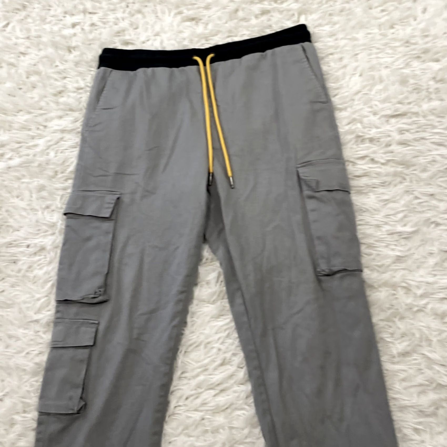 Vintage YOUNG & RECKLESS Cargo Pants Men L 34 Gray Yellow Drawstring Cinch Slim Joggers Size US 33 - 2 Thumbnail