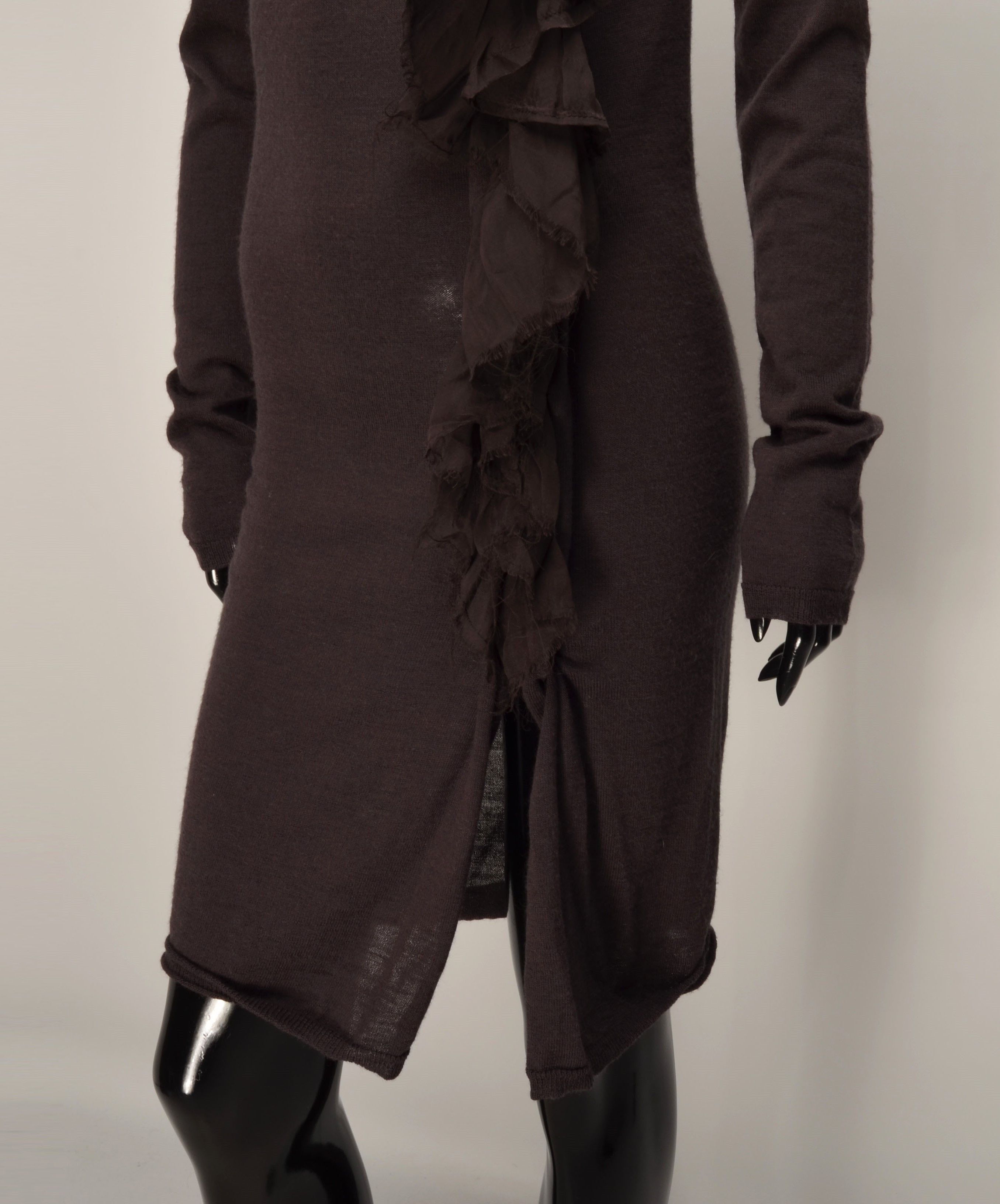 Other Kaos Dark Brown Knit Long Sleeve Dress with Ruffle Scarf Size M / US 6-8 / IT 42-44 - 3 Thumbnail