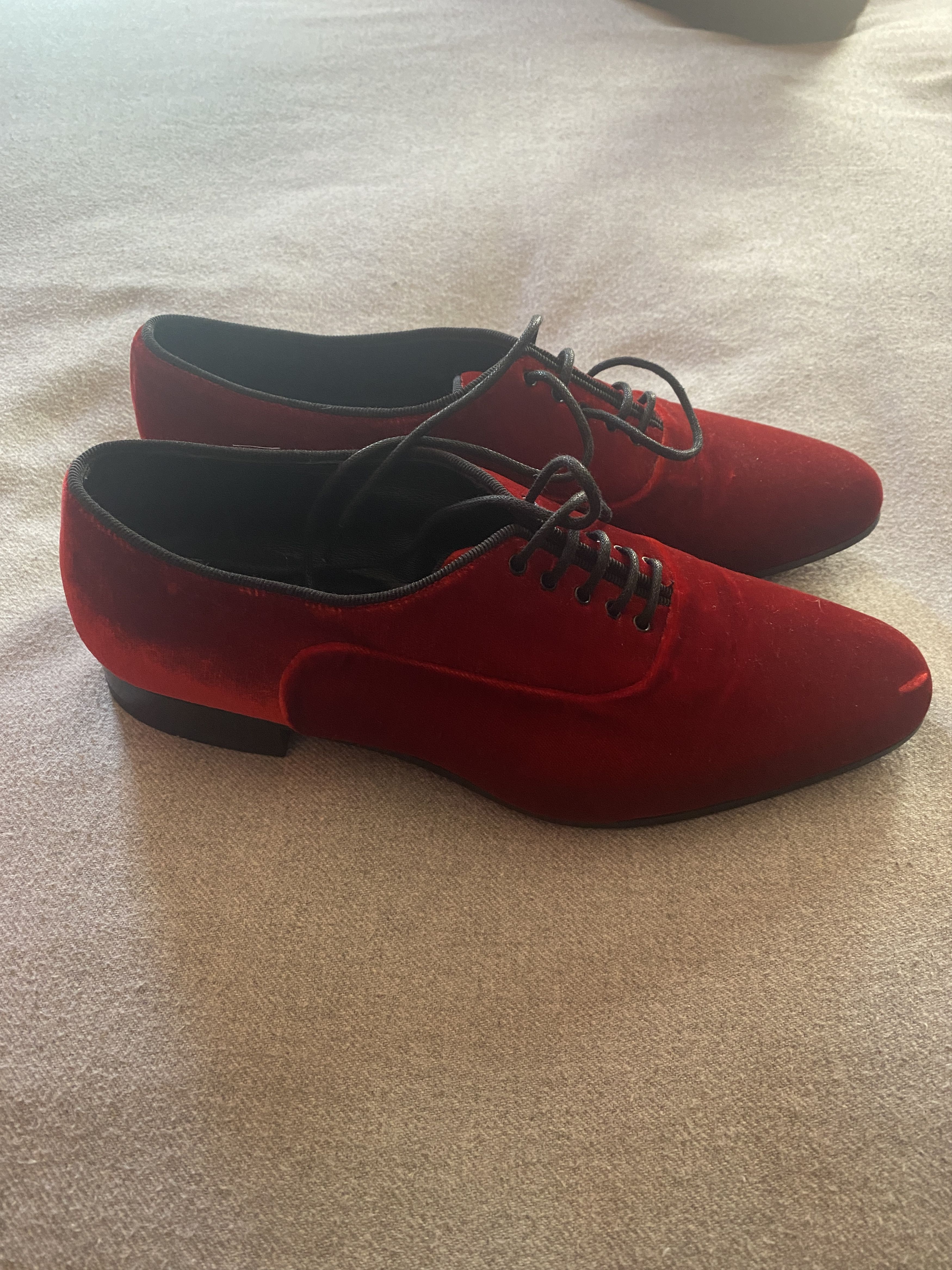 Saint Laurent Paris Red/Burgundy Velvet Lace-up Flats Size US 6.5 / IT 36.5 - 4 Thumbnail