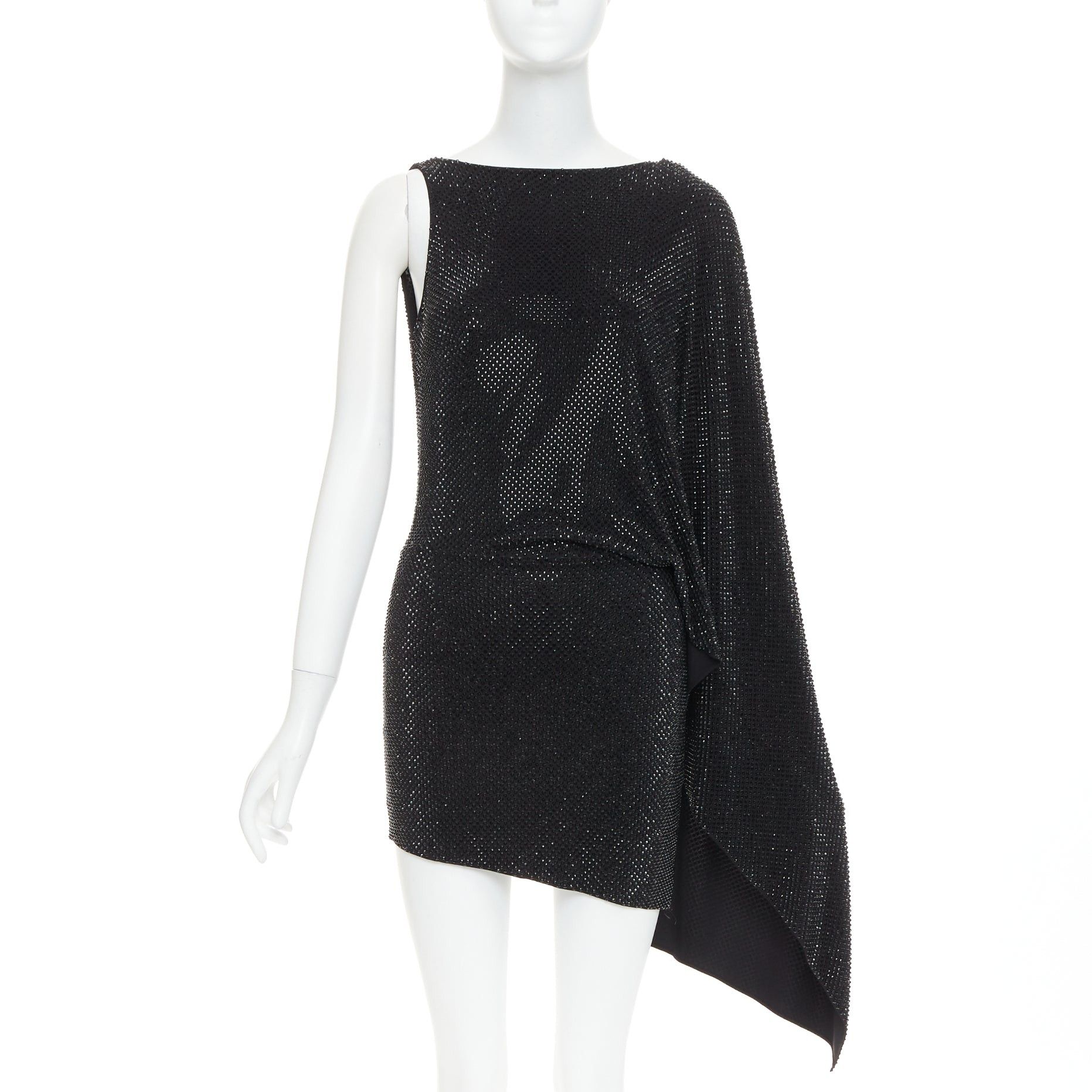 Alexandre Vauthier ALEXANDRE VAUTHIER black strass crystal embellished asymmetric draped mini dress Size S / US 4 / IT 40 - 1 Thumbnail