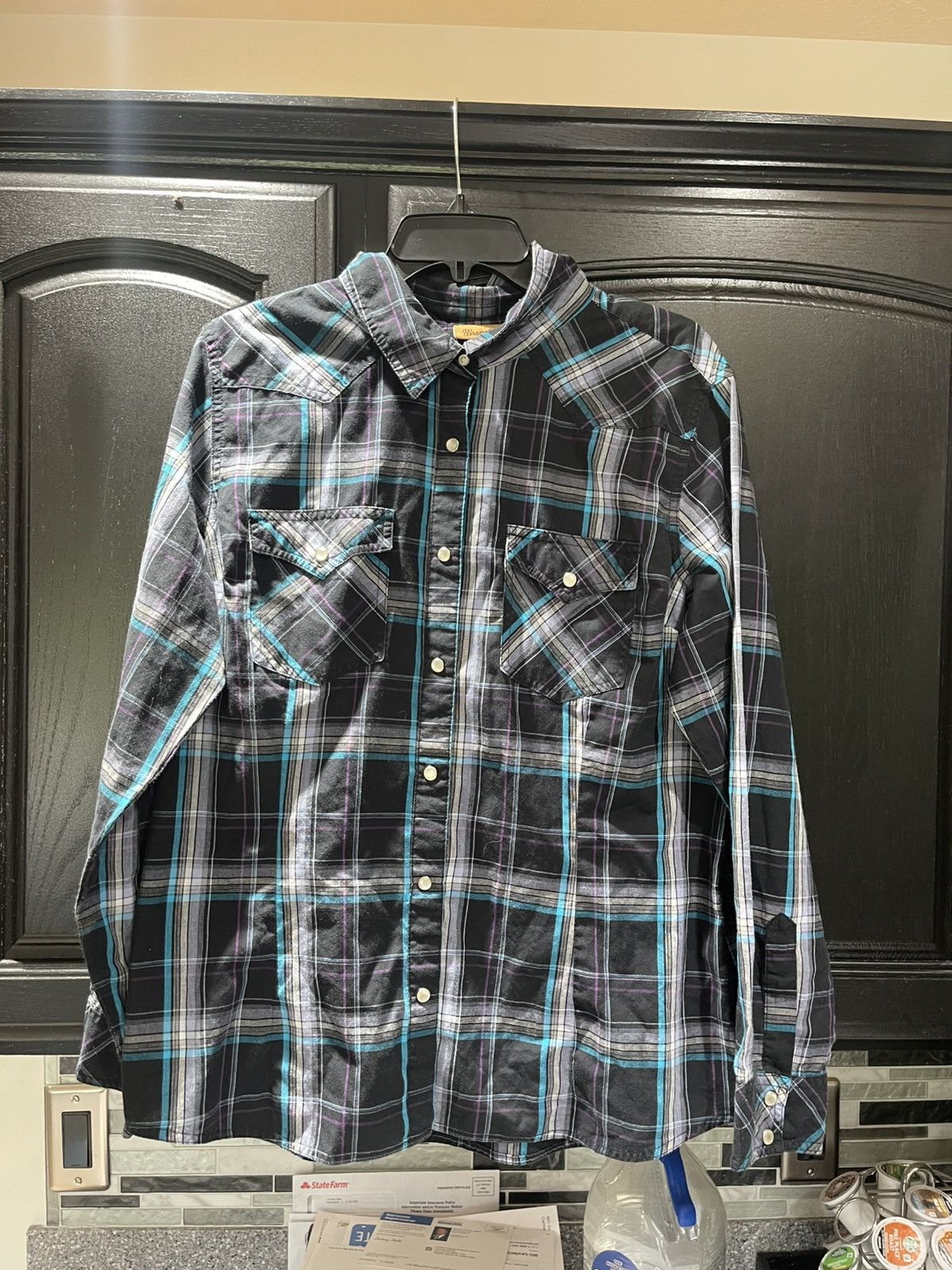 Wrangler Wrangler Western Plaid Snap Button Shirt Black & Turquoise Size US XL / EU 56 / 4 - 1 Thumbnail