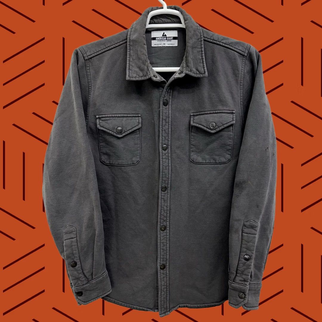 Vintage American Giant Heavyweight Snap Front Overshirt M Mens Black Cotton Jersey Button-Up Size US M / EU 48-50 / 2 - 1 Thumbnail