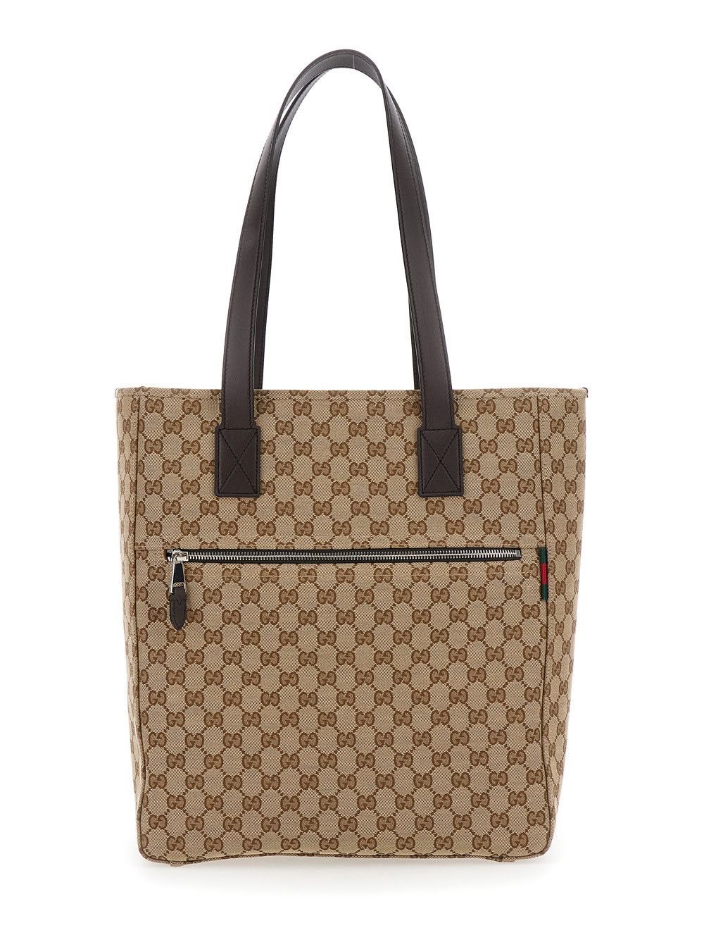 Gucci Beige Tote Bag with Two Top Leather Handles and Front Zip Pocket in GG Canvas Man Size ONE SIZE - 1 Thumbnail