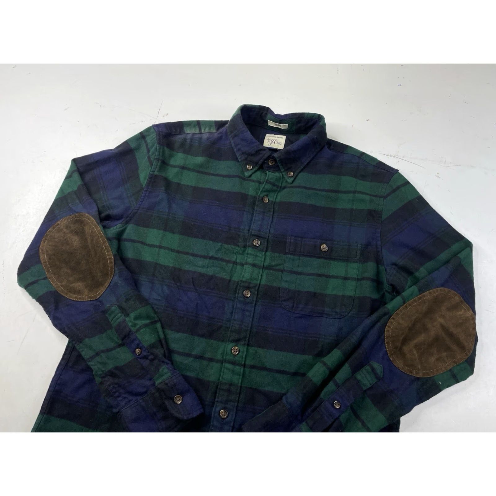 J.Crew J.CREW Shirt Men’s M Plaid Flannel Cotton Elbow Patch Green Blue Tartan Button-Up Long Sleeve Casual Size US M / EU 48-50 / 2 - 2 Thumbnail