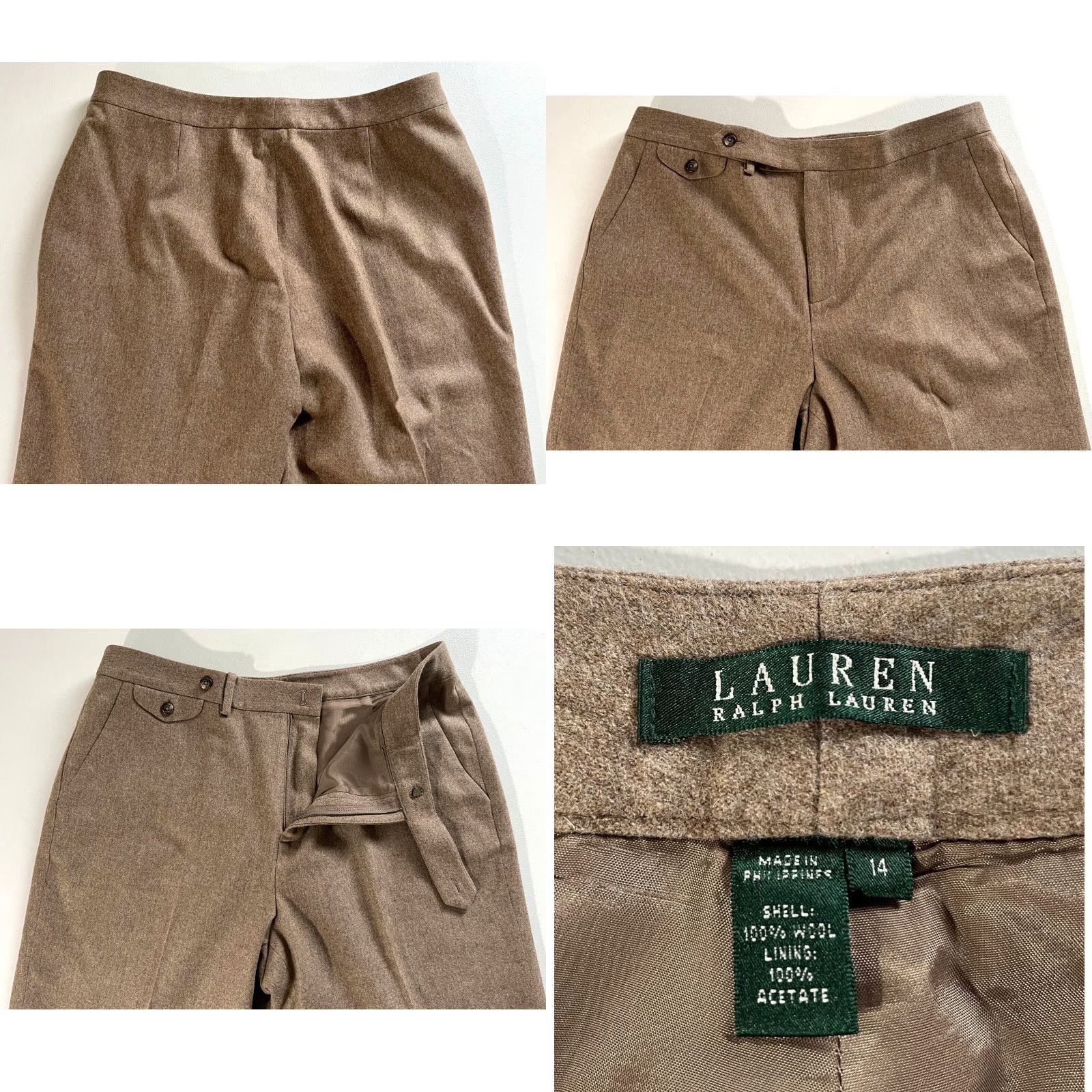 Ralph Lauren Lauren Ralph Lauren Women's Wide Leg Dress Pants Wool Beige 14 Size 36" / US 14 / IT 50 - 8 Thumbnail